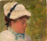 Giuseppe De Nittis, Testina di signora con cappellino bianco, oil on tavoletta