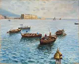 Attilio Pratella, Marina con pescatori, tempera on card