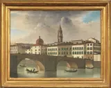 Fabio Borbottoni, Veduta del Lungarno di Firenze dal Ponte alla Carraia con il campanile della Chiesa di Santo Spirito sullo sfondo