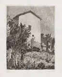 Giorgio Morandi, Paesaggio (Casa a Grizzana), 1927, etching on zinco