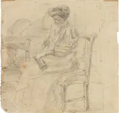 Carlo Erba, Donna seduta con bottiglia, 1910, pencil on paper