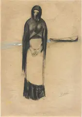 Lorenzo Viani, Aspettando il marito, 1913, charcoal and mixed media on cardboard