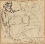 Renato Guttuso, Carrettieri addormentati, 1947, pencil on paper applicata on canvas