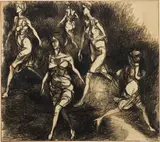 Renato Guttuso, Donne di notte (Figure che camminano), 1959, conté and gouache on paper applicata on canvas
