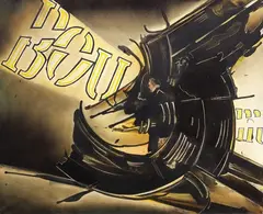 Gianni Bertini, La guerre du Peloponnèse, 1959, mixed media on canvas