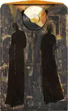 Bruno Ceccobelli, I tre canonici, 1991, assemblaggio and mixed media on panel