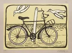 Giuseppe Viviani, La bicicletta, 1961, lithograph a colori