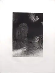 Odilon Redon, Senza titolo, lithograph on paper Cina incollata