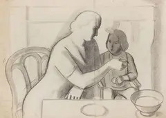 La prima colazione by Mario Tozzi, 1927, pencil on paper applicata on canvas, offered May 2024