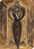 Bruno Ceccobelli, Madre Italia, 1998, assemblaggio and mixed media on panel