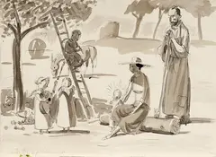 Jan Knap, Sacra famiglia, ink and watercolour on paper