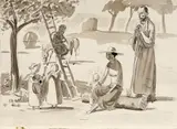 Jan Knap, Sacra famiglia, ink and watercolour on paper