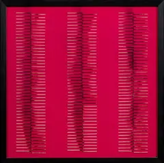 Dessin de feu by Bernard Aubertin, 2006, fiammiferi bruciati on panel rossa, offered May 2024