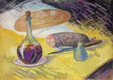 Quinto Martini, Natura morta con salame, tempera on cardboard