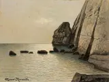Gino Romiti, Meriggio (Scogli sul mare), oil on faesite