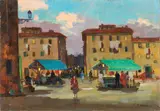 Mercatino a Livorno by Renato Natali, oil on faesite, offered Apr 2024
