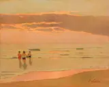 Giovanni Lomi, Bagnanti, oil on faesite