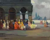 Davanti a Palazzo Ducale, Venezia by Renato Natali, oil on compensato, offered Apr 2024