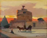 Castel Sant'Angelo by Renato Natali, oil on compensato, offered Apr 2024