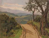 Giovanni Lomi, Campagna toscana, oil on tavoletta