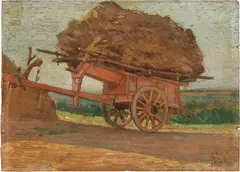 Il carro rosso by Francesco Gioli, oil on tavoletta, offered Apr 2024