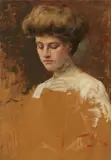 Ritratto di giovane signora by Angiolo Tommasi, oil on panel, offered Apr 2024