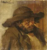 Luigi Michelacci, Il carbonaio, oil on panel