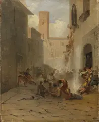 Amos Cassioli, L'assedio, oil on canvas
