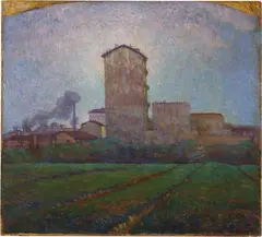 Carlo Erba, Le prime case della città, 1910, oil on canvas