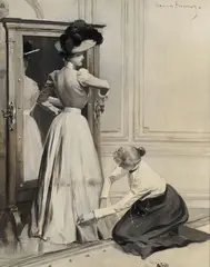 François Flameng, Chez la modiste, oil on canvas