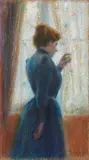 Federico Zandomeneghi, À la fenêtre (Dietro le tendine), pastel on paper applicata on cardboard