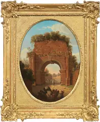 «Veduta dell'arco di Druso» e «Veduta dell'arco di Giano Quadrifronte» by Giacomo van Lint, oil on canvas, offered Apr 2024