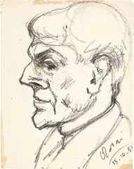 Ritratto di uomo di profilo by Ottone Rosai, 1953, charcoal on paper, offered Mar 2024