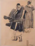 Mario Sironi, Figure, pencil on paper applicata on canvas