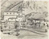 Mario Sironi, Paesaggio con chiesa, pencil on paper