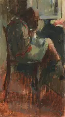 Cucitrice by Mario Cocchi, oil on tavoletta, offered Feb 2024