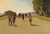 Carlo Domenici, Sulla strada, oil on faesite