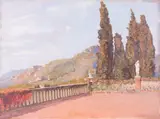Emanuele Costa, Veduta di Firenze, oil on compensato