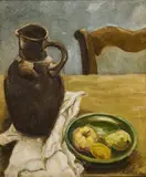 Natura morta con brocca e fruttiera by Anne Estelle Rice, oil on cardboard, offered Feb 2024