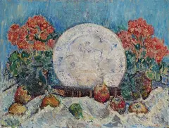 Natura morta con piatto, fiori e frutta by Igor Grabar, 1945, oil on canvas, offered Feb 2024