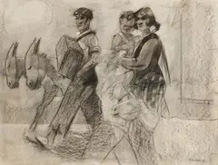 Piet van der Hem, La famiglia, 1907, charcoal on paper applicata on cardboard