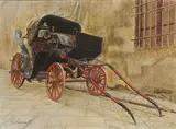 Giuliano Lorenzetti, Carrozza via dei Sapiti, 1950, mixed media on compensato