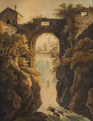 Rudolf Müller, Tivoli, la prima cascata, watercolour on paper applicata on card