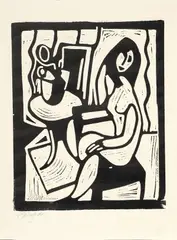 Piet Wiegman, Donna con vaso, Xilografia