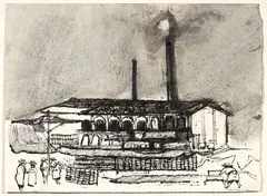 Renzo Vespignani, Fabbrica, 1951, ink on paper