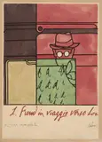 Valerio Adami, Sigmund Freud in viaggio verso Londra, engraving acquerellata on paper