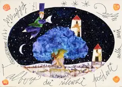 L'albero dei silenzi perduti nella mia notte by Francesco Musante, 1977, mixed media on faesite, offered Feb 2024