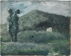 Paesaggio con alberi e casa by Mario Sironi, 1942, tempera and pencil grassa on paper, offered Dec 2023