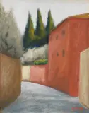 Ottone Rosai, Via San Leonardo (la casa rossa), 1954, oil on canvas board