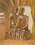 Giorgio de Chirico, Archeologi, mixed media on cardboard